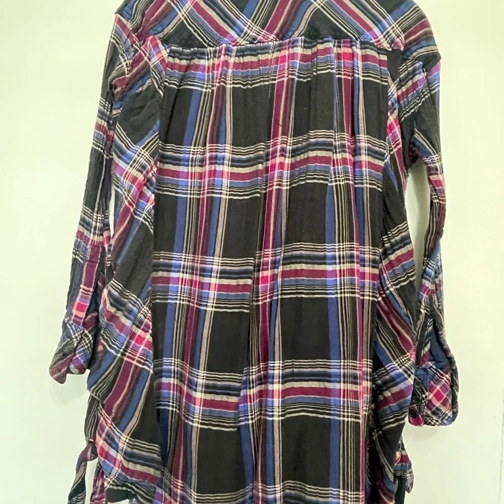 FREE PEOPLE Nordic Day Top Plaid Buttondown Oversized Purple Blue Shirt XS - Picture 6 of 16